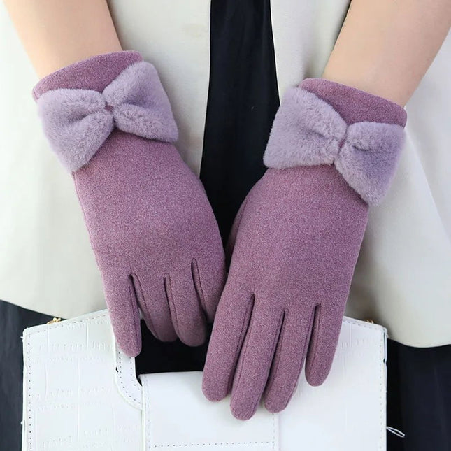 Gants d'hiver à nœud papillon - Beige - Ajustable ( 6 ½ à 8 ) | La boutique du chapeau