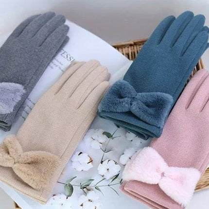 Gants d'hiver à nœud papillon - Bleu - Ajustable ( 6 ½ à 8 ) | La boutique du chapeau