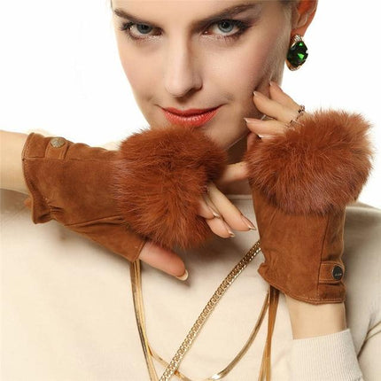Gants mode réel en cuir véritable daim - Abricot - S - 6 ½ | La boutique du chapeau