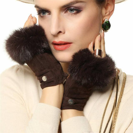 Gants mode réel en cuir véritable daim - Marron - S - 6 ½ | La boutique du chapeau