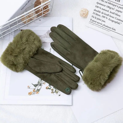 Gants velours épais - Vert 2 - Ajustable ( 6 ½ à 8 ) | La boutique du chapeau