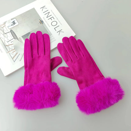 Gants velours épais - Rose Rouge - Ajustable ( 6 ½ à 8 ) | La boutique du chapeau