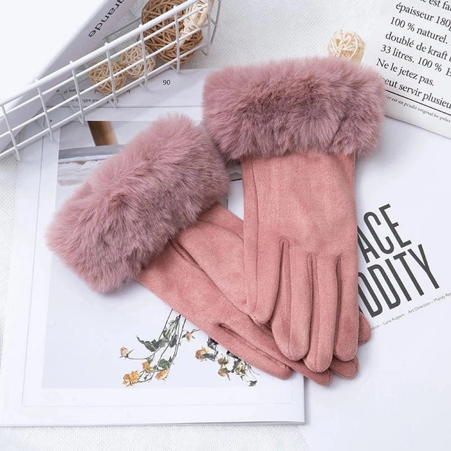Gants velours épais - Rose - Ajustable ( 6 ½ à 8 ) | La boutique du chapeau