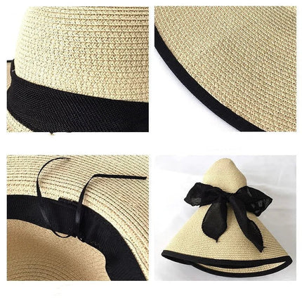 Grand chapeau de plage - Blanc/noir - M (56 - 58cm) | La boutique du chapeau