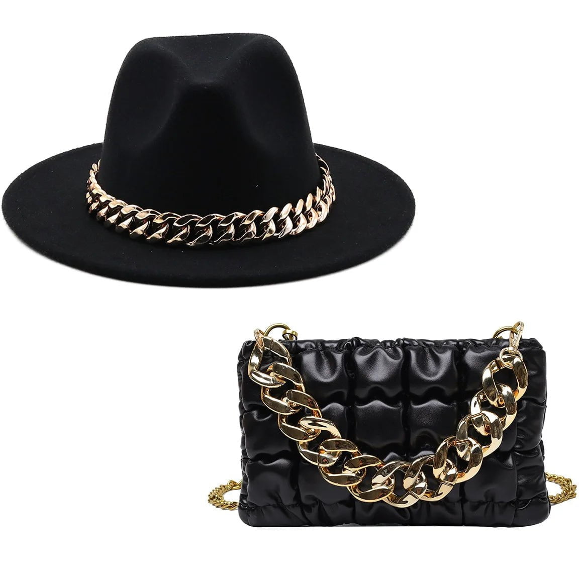 La boutique du chapeau 2 pièces noir / 56-58cm Chapeau et sac assorti