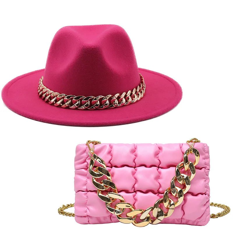 La boutique du chapeau 2-Pièces Rose Rouge / 56-58cm Chapeau et sac assorti
