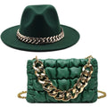 La boutique du chapeau 2-Pièces vert / 56-58cm Chapeau et sac assorti