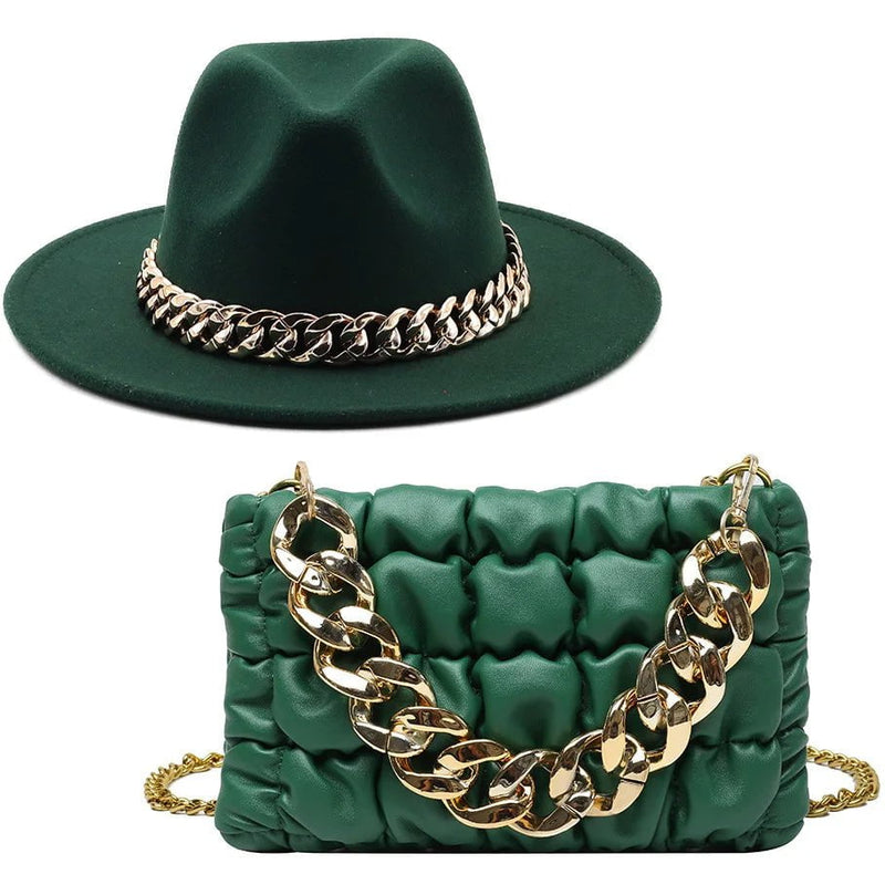 La boutique du chapeau 2-Pièces vert / 56-58cm Chapeau et sac assorti