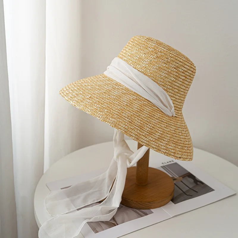 La boutique du chapeau Beige/blanc / M55-58cm Chapeau de paille d'été pour femme