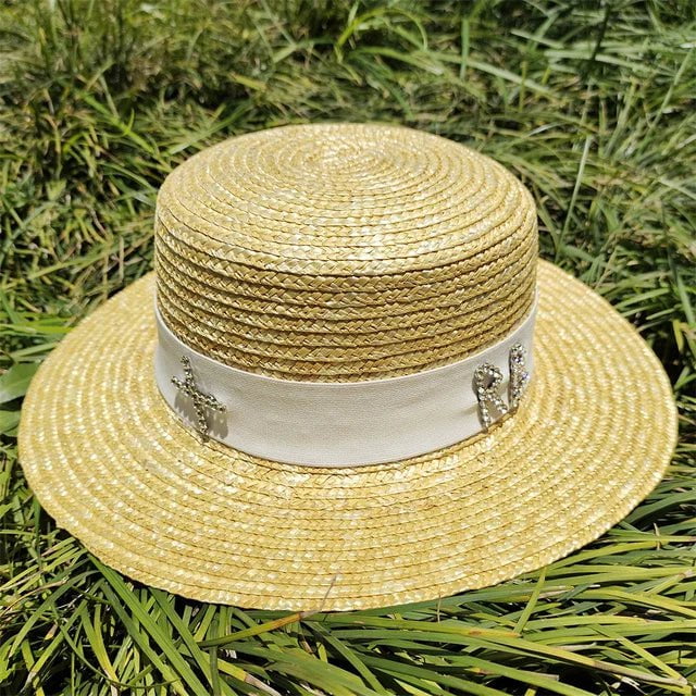 La boutique du chapeau Beige / blanc / M55-58cm Chapeau de paille tissé
