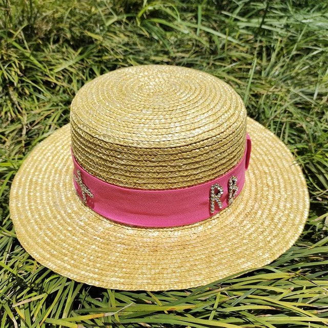 La boutique du chapeau Beige / rose / M55-58cm Chapeau de paille tissé