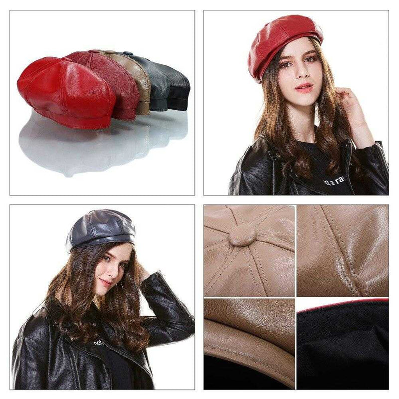 La boutique du chapeau béret Béret en cuir PU béret chapeau pour femmes automne hiver