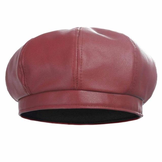 La boutique du chapeau béret Bordeaux v / 55-57cm Béret en cuir PU béret chapeau pour femmes automne hiver