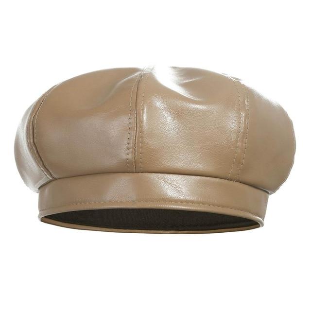 La boutique du chapeau béret Khaki / 55-57cm Béret en cuir PU béret chapeau pour femmes automne hiver