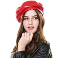 La boutique du chapeau béret Rouge / 55-57cm Béret en cuir PU béret chapeau pour femmes automne hiver
