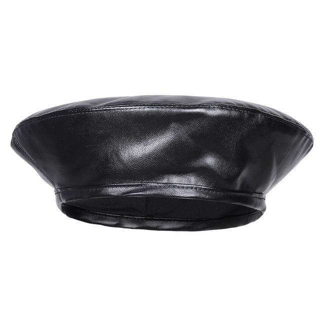La boutique du chapeau béret Style 2 Noir / 55-57cm Béret en cuir PU béret chapeau pour femmes automne hiver