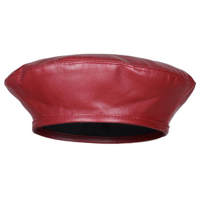 La boutique du chapeau béret Style 2 Rouge / 55-57cm Béret en cuir PU béret chapeau pour femmes automne hiver