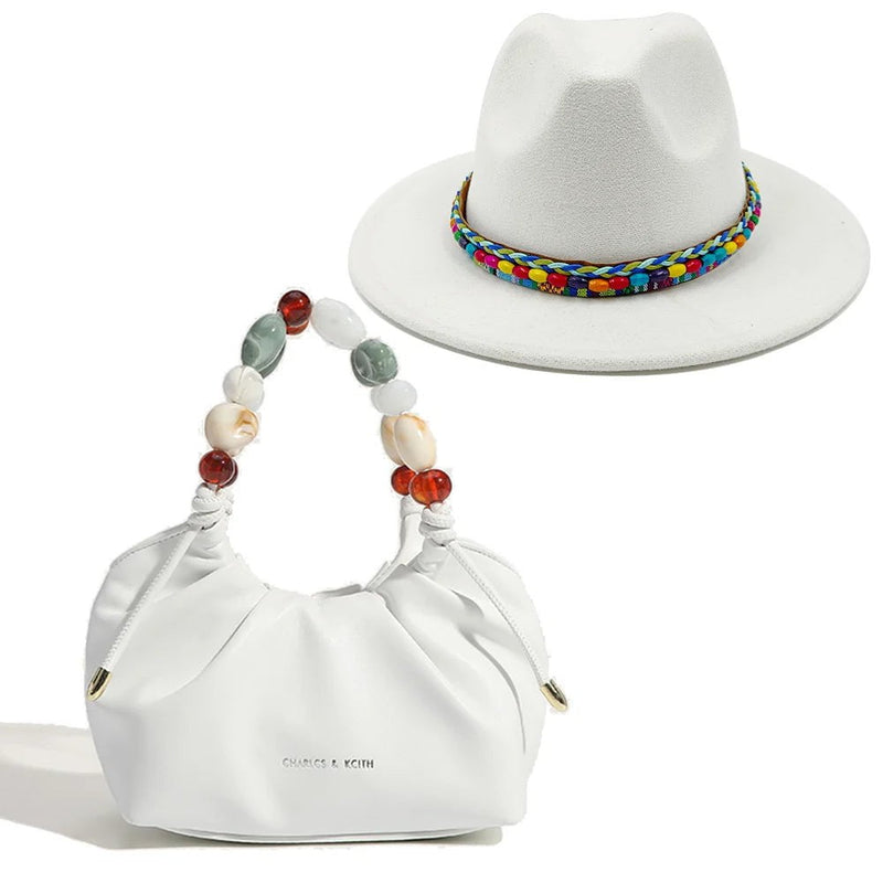 La boutique du chapeau Blanc 1 / 55-58CM Chapeau Fedora et sac à main assorti