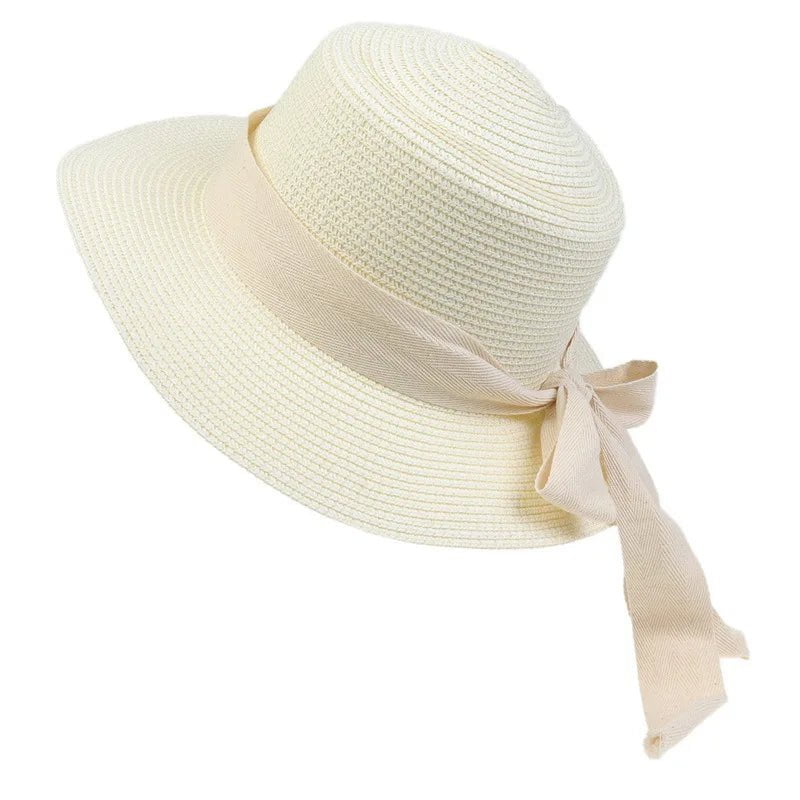 La boutique du chapeau Blanc 2 / M55-58cm Chapeau de plage avec ruban