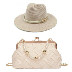 La boutique du chapeau Blanc / 55-58CM Chapeau de paille et sac perles