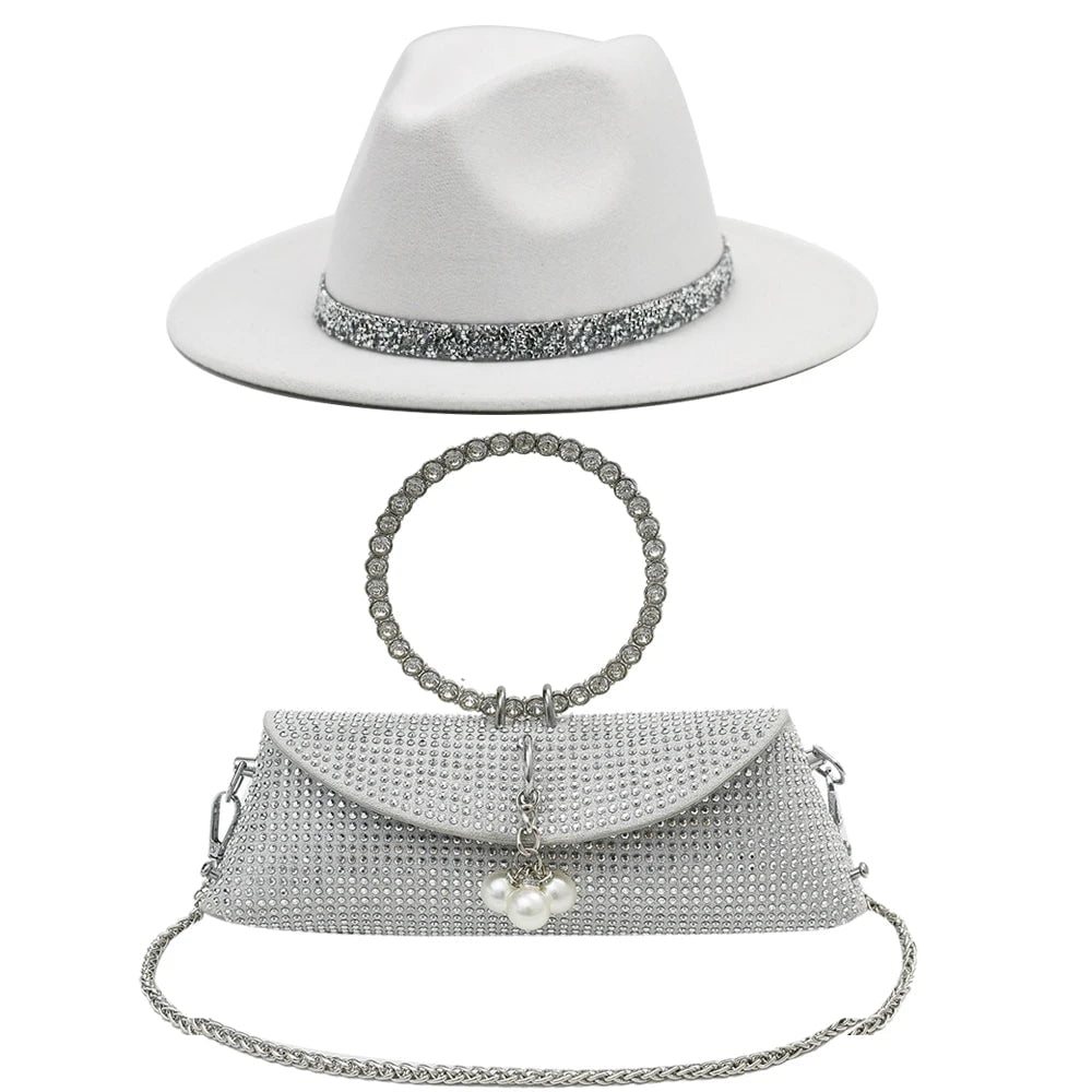 La boutique du chapeau Blanc / 55-58CM Ensemble chapeau en laine et sac