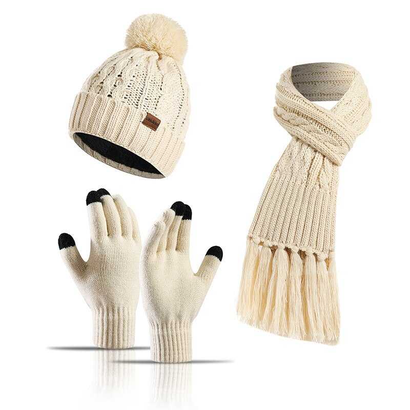 La boutique du chapeau Blanc Echarpe, bonnet et gants en laine