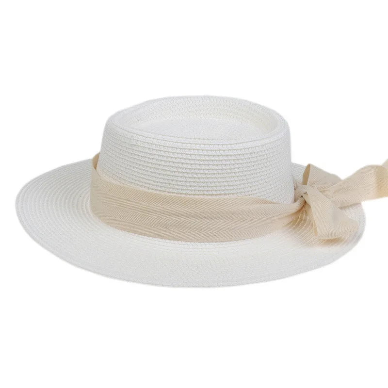 La boutique du chapeau Blanc / M55-58cm Chapeau de plage avec ruban