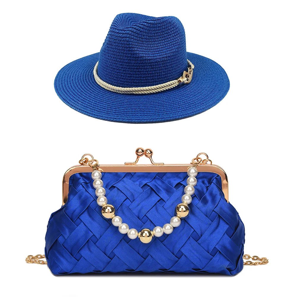 La boutique du chapeau Bleu / 55-58CM Chapeau de paille et sac perles