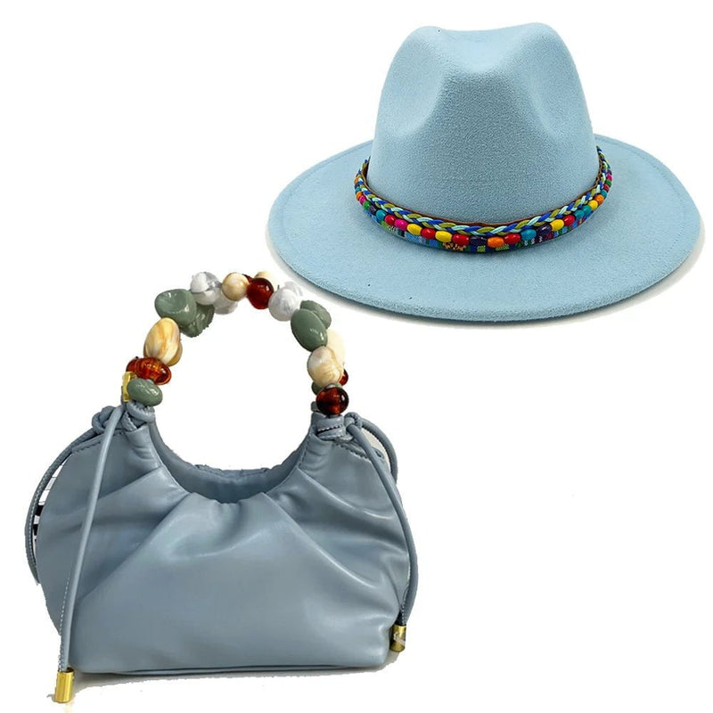 La boutique du chapeau Bleu / 55-58CM Chapeau Fedora et sac à main assorti