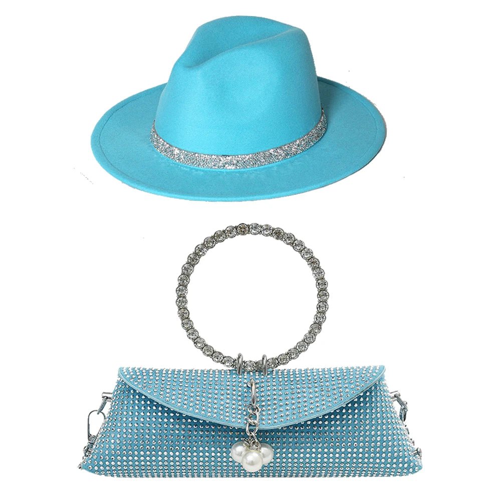 La boutique du chapeau Bleu ciel / 55-58CM Ensemble chapeau en laine et sac