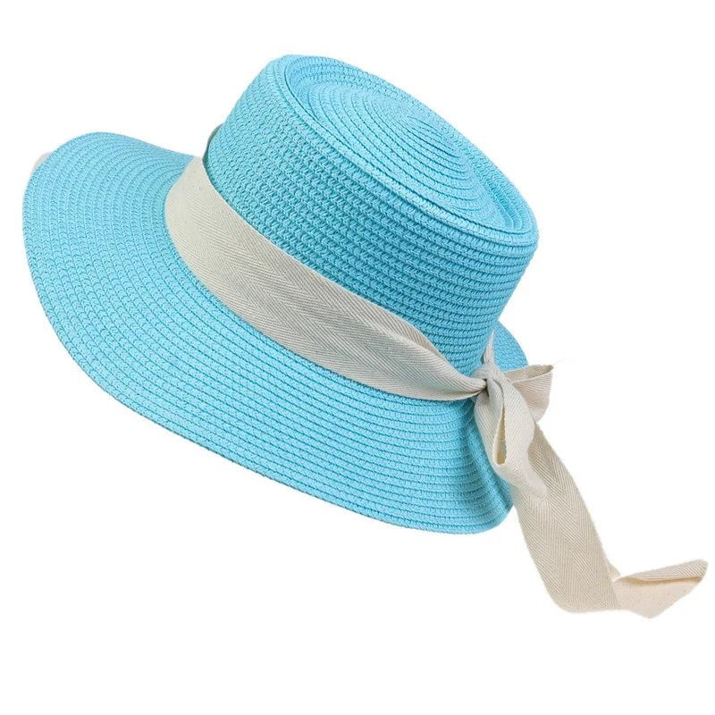 La boutique du chapeau Bleu clair / M55-58cm Chapeau de plage avec ruban