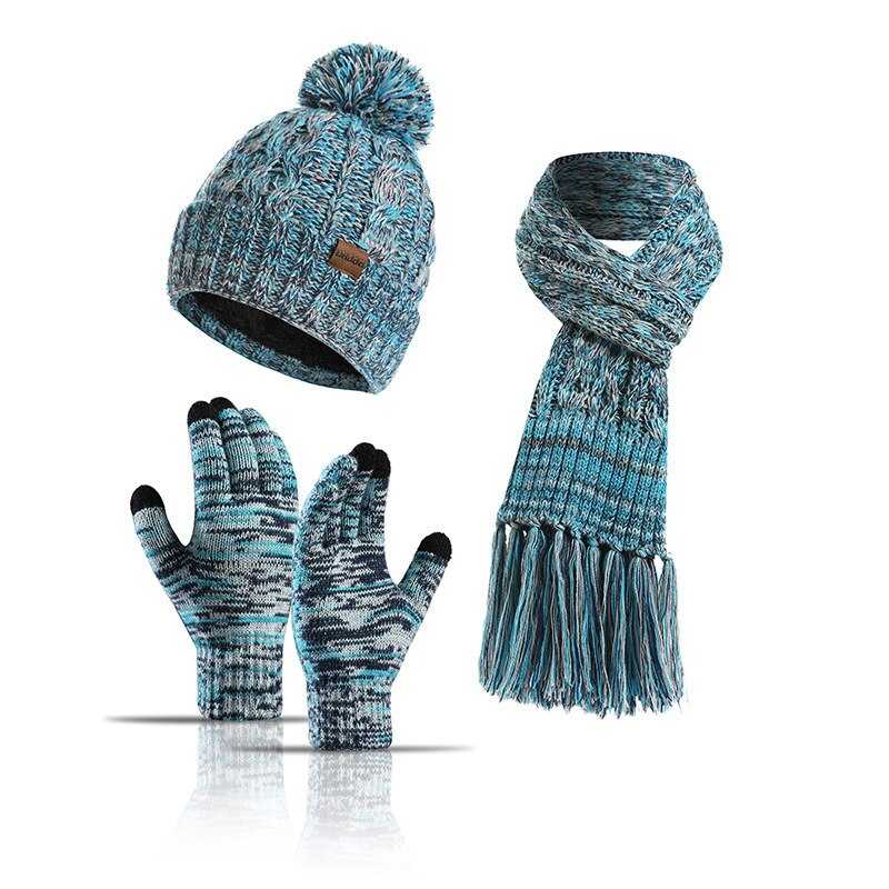 La boutique du chapeau Bleu Echarpe, bonnet et gants en laine