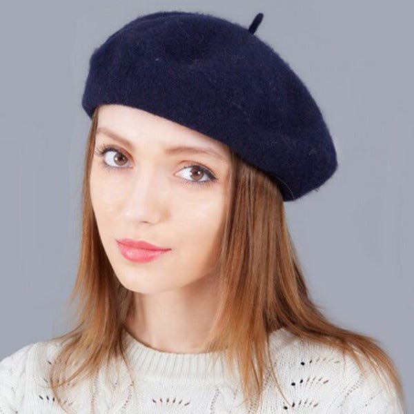 La boutique du chapeau Bleu marine / 56cm to 58cm Béret en laine de couleur unie