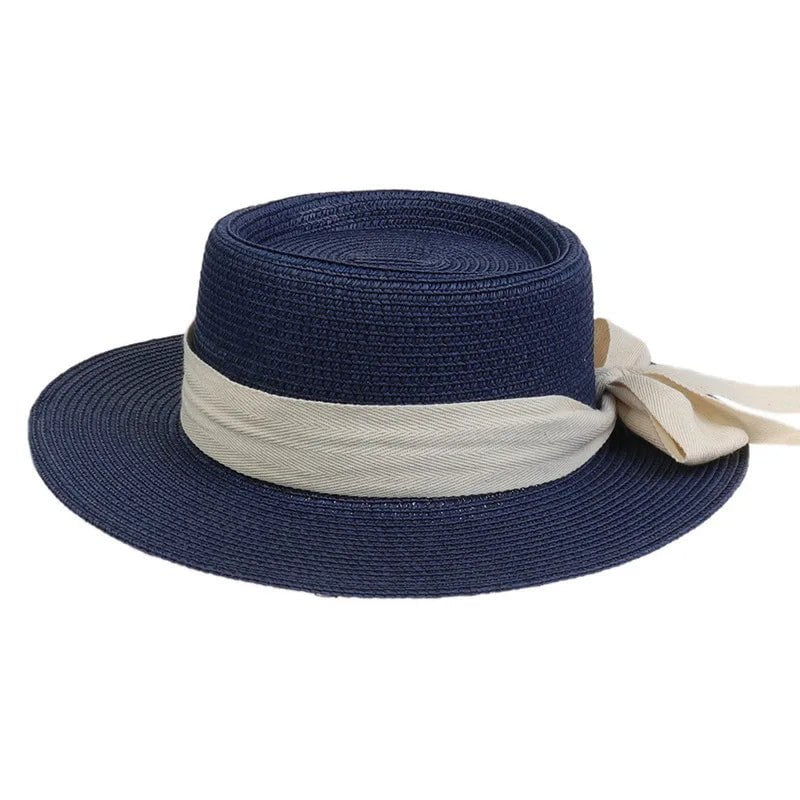 La boutique du chapeau Bleu marine / M55-58cm Chapeau de plage avec ruban