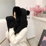 La boutique du chapeau bonnet Noir Chapeau double couche en peluche et son écharpe gant