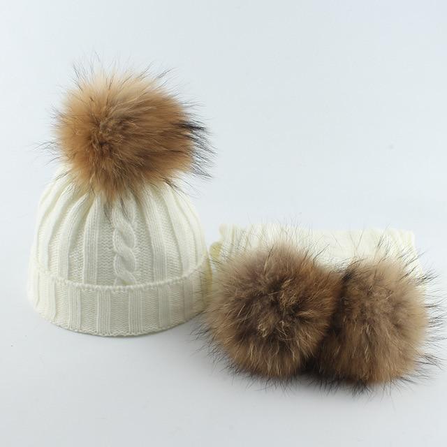 La boutique du chapeau chapeau d'hiver Blanc / 4-8 age Bonnet et écharpe ensemble mignon bébé garçon fille d' hiver
