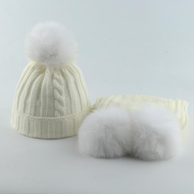 La boutique du chapeau chapeau d'hiver Blanc/Blanc / 4-8 age Bonnet et écharpe ensemble mignon bébé garçon fille d' hiver