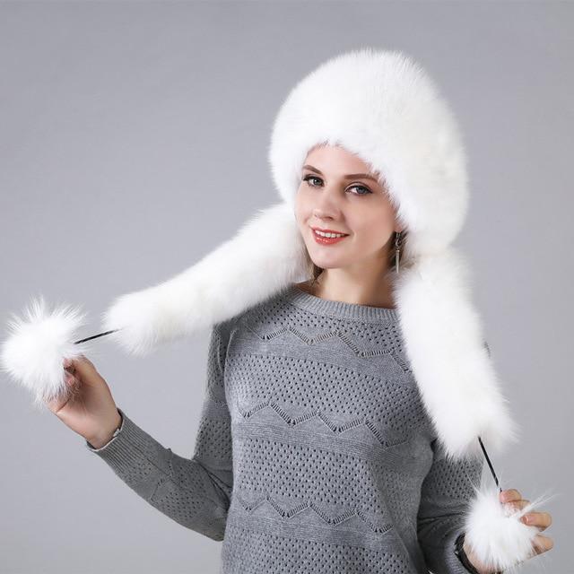 La boutique du chapeau chapeau d'hiver Blanc Bonnet d'hiver pour femme avec fourrure naturelle