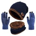 La boutique du chapeau chapeau d'hiver Bleu marine 3 pièces Chapeau écharpe gants ensemble unisexe hiver