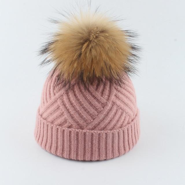La boutique du chapeau chapeau d'hiver Bonnet Pompon pompon en fourrure de raton chapeau doux chaud