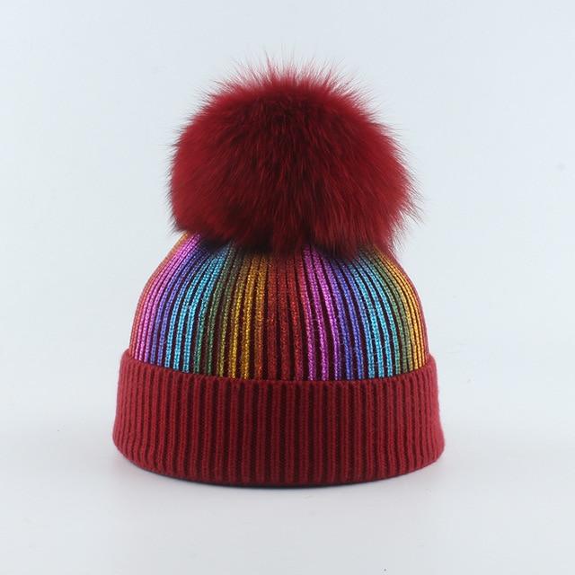 La boutique du chapeau chapeau d'hiver Bonnet tricoté avec pompon en fourrure enfants
