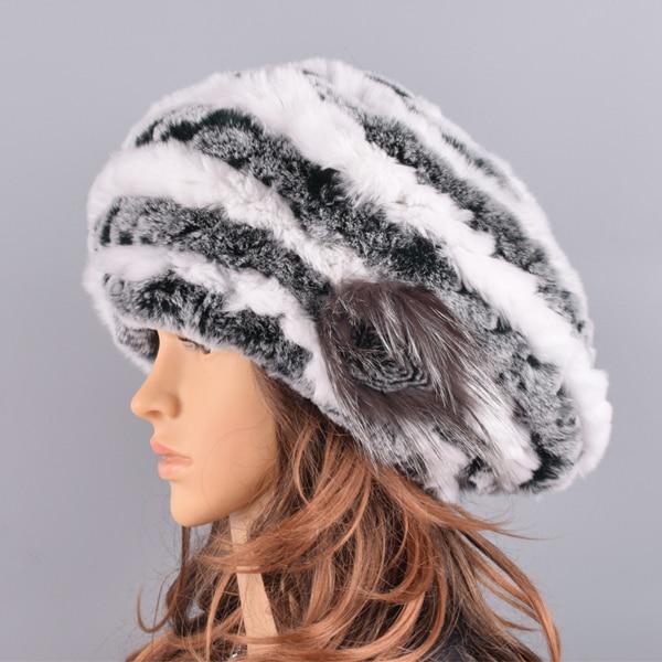 La boutique du chapeau chapeau d'hiver Gris blanc Chapeau fourrure de lapin rex naturel doux
