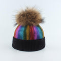 La boutique du chapeau chapeau d'hiver Noir / 48-53cm Bonnet tricoté avec pompon en fourrure enfants
