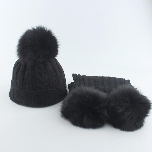 La boutique du chapeau chapeau d'hiver Noir/Noir / 4-8 age Bonnet et écharpe ensemble mignon bébé garçon fille d' hiver