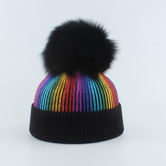 La boutique du chapeau chapeau d'hiver Noir/Noir / 55-59cm Bonnet tricoté avec pompon en fourrure enfants