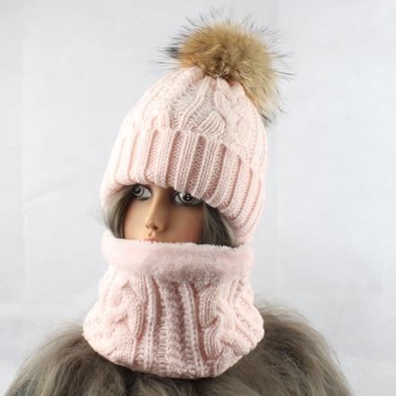 La boutique du chapeau chapeau d'hiver Rose / 48-53cm chapeau avec écharpe polaire chaude à l'intérieur bonnet filles