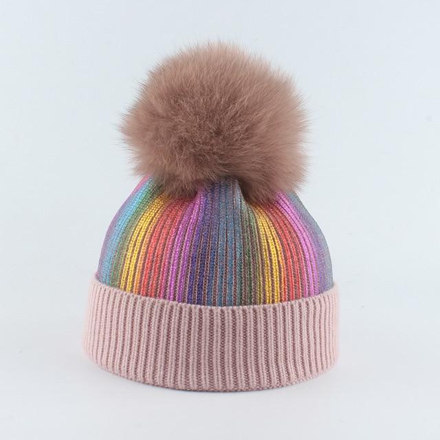 La boutique du chapeau chapeau d'hiver Rose / 55-59cm Bonnet tricoté avec pompon en fourrure enfants