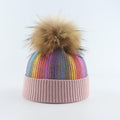 La boutique du chapeau chapeau d'hiver Rose/Rose / 48-53cm Bonnet tricoté avec pompon en fourrure enfants