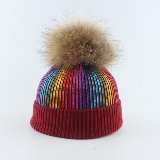 La boutique du chapeau chapeau d'hiver Rouge / 48-53cm Bonnet tricoté avec pompon en fourrure enfants