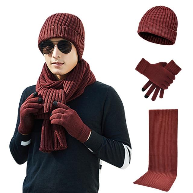 La boutique du chapeau chapeau d'hiver Rouge Bonnet d'hiver écharpe Gants Ensemble 3pcs